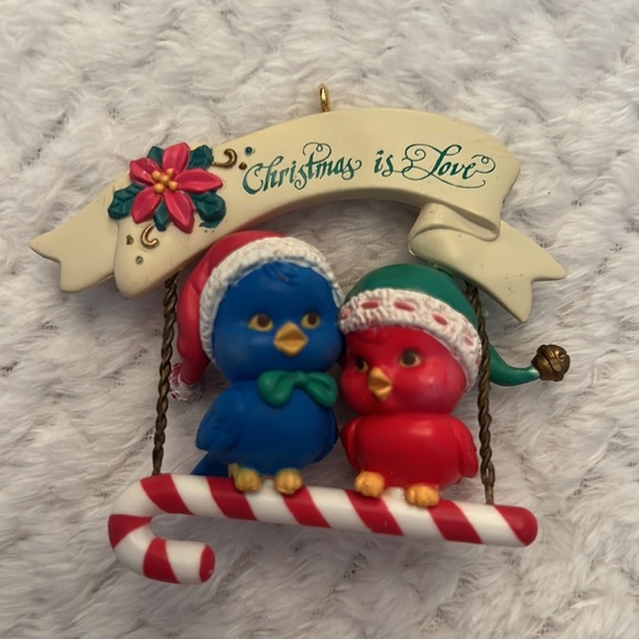 Vintage Resin Collectible Christmas Ornaments Birds, Bunnies, Racoon Set of 3 - Picture 2 of 7